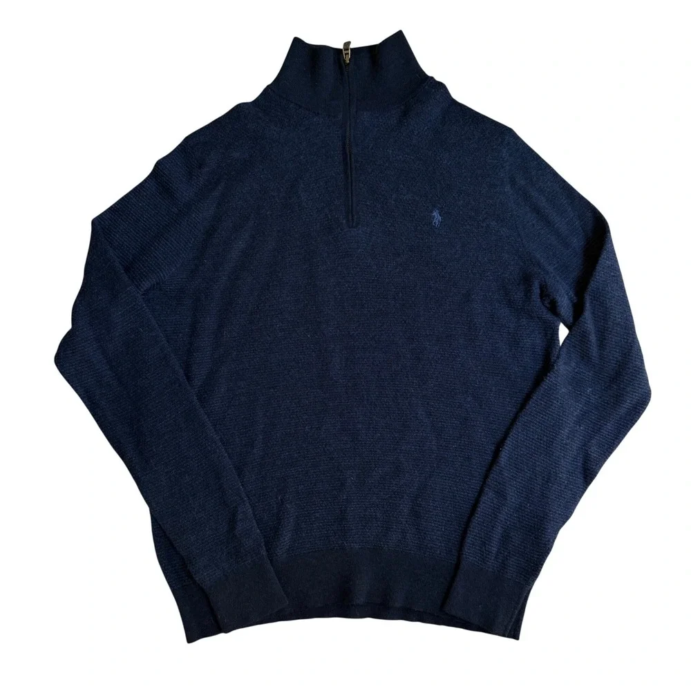 Polo Ralph Lauren  Logo-Embroidered Merino Wool Half-Zip Sweater L Preppy